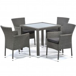 Zenia Rattan/Glass Table and 4  Stacking Chairs Set - 2
