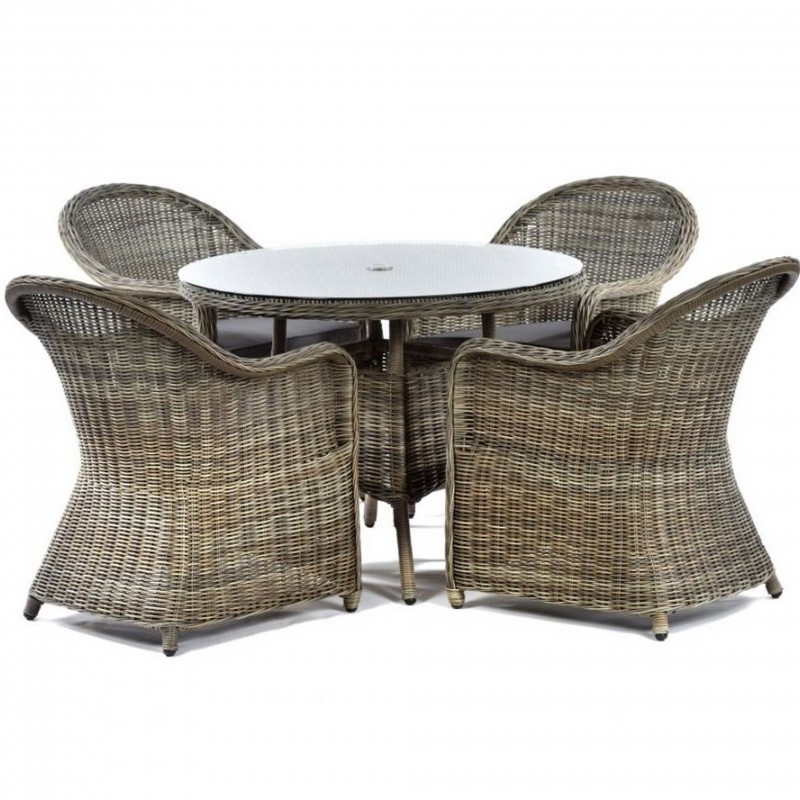An image of Sunfair 4 Seater Rattan Round Dining Set