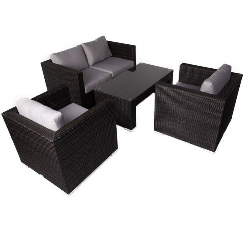 An image of Daisie 4 Seat Lounge Set With Glass Top Table