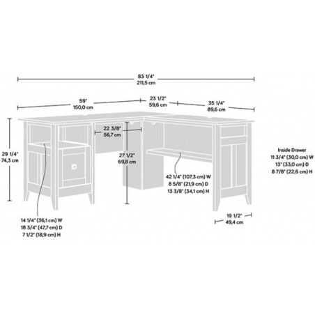 Home Study L-Shaped Desk - Dimensions