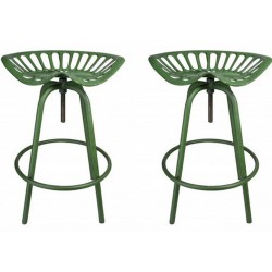 Pair of Tractor Bar Stools, green, front view