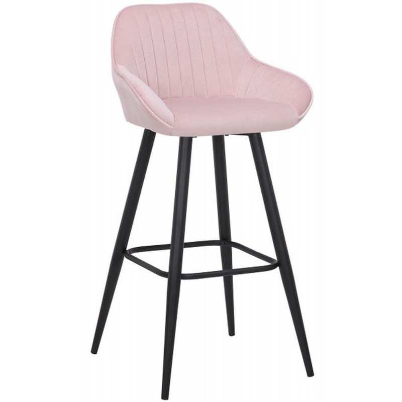 An image of Velluto Velvet Upholstered Bar Stool - Pale Pink Velvet