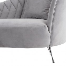 Rene Velvet Chaise Longue - Grey Seat Detail
