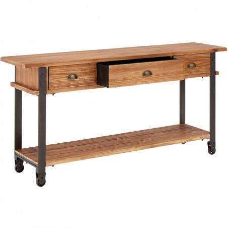 Rednal Industrial Style Console Table Angled View Drawer open