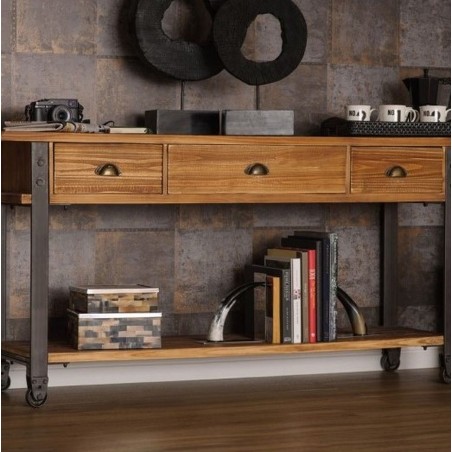 Rednal Industrial Style Console Table Angled View Mood shot