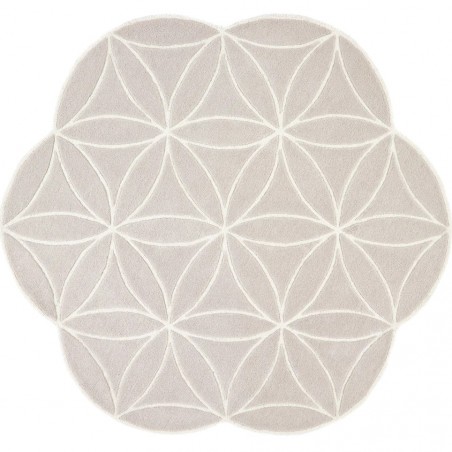 Bloom Round Geometric Wool Rug - Grey