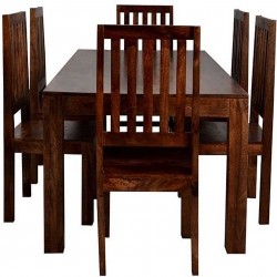 Indore Dark Mango 6FT Dining Set With Wooden Chairs Front View