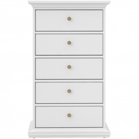 Marlow Five Drawers Chest - White Front View