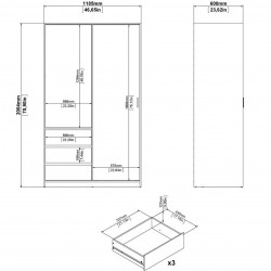 Naia Two Door Three Drawer Wardrobe - Dimensions 1