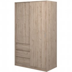 Naia Two Door Three Drawer Wardrobe - Hickory Oak Angled View