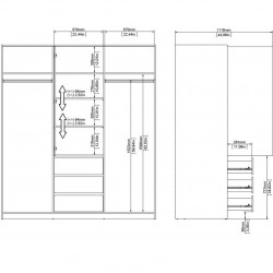 Naia three-door three drawer wardrobe - Dimensions 2