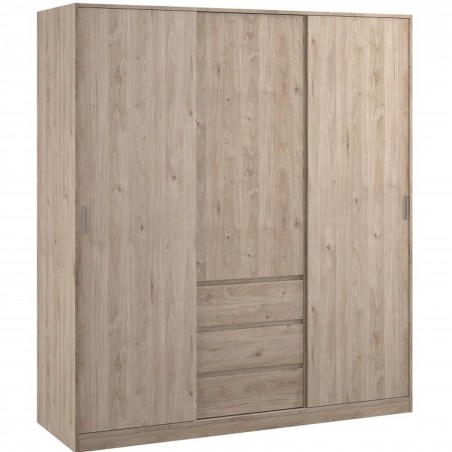 Naia three-door three drawer wardrobe - Hickory Oak