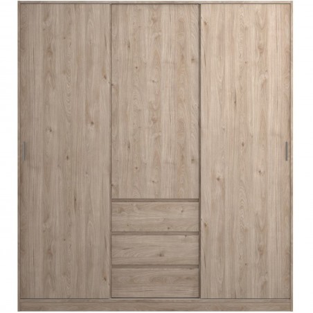 Naia three-door three drawer wardrobe - Hickory Oak Front View