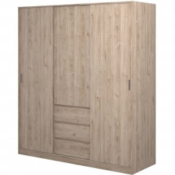 Naia three-door three drawer wardrobe - Hickory Oak Angled View