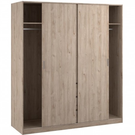 Naia three-door three drawer wardrobe - Hickory Oak Sliding Doors Open