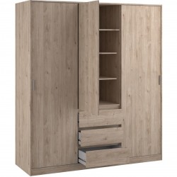 Naia three-door three drawer wardrobe - Hickory Oak Centre Section Open