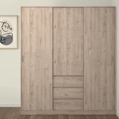 Naia three-door three drawer wardrobe - Hickory Oak Mood Shot