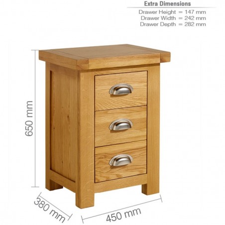Coleby Large Three Drawer Bedside Cabinet Dimensions