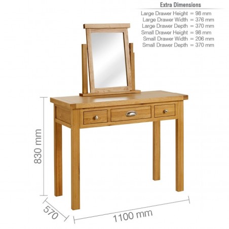 Coleby Three Drawer Dressing Table Dimensions