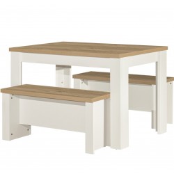 Hawford Dining Table & Bench Set Cream/Oak