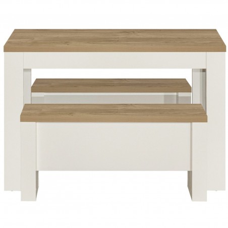 Hawford Dining Table & Bench Set Cream/Oak Front View