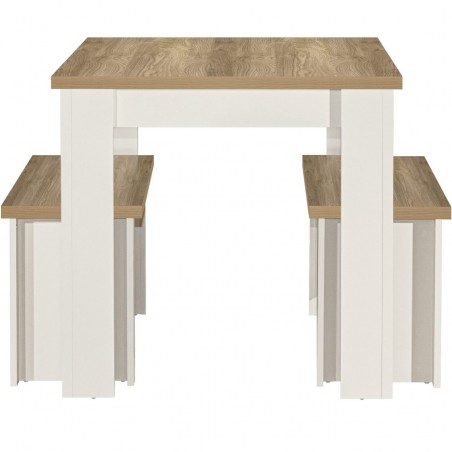 Hawford Dining Table & Bench Set Cream/Oak Side View