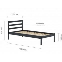 Luka Black Wooden Single Bed - Dimensions