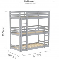 Tressa Triple Bunk Bed - Grey Dimensions