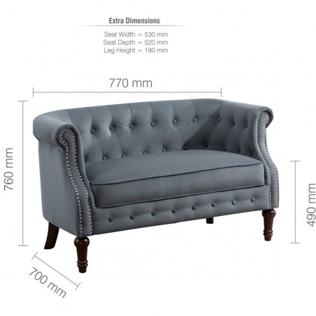 Freya Two Seater Sofa - Grey Dimensions