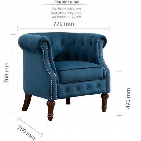 Freya Fabric Armchair - Blue Dimensions