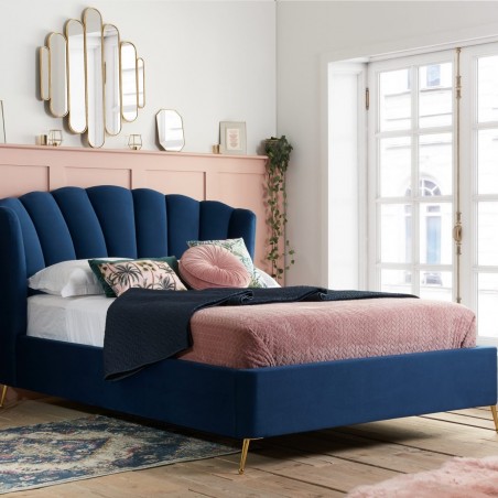 Lottie Fabric Upholstered Ottoman Bed - Blue Mood Shot