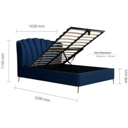 Lottie Fabric Upholstered Ottoman Bed - Blue Double Dimensions