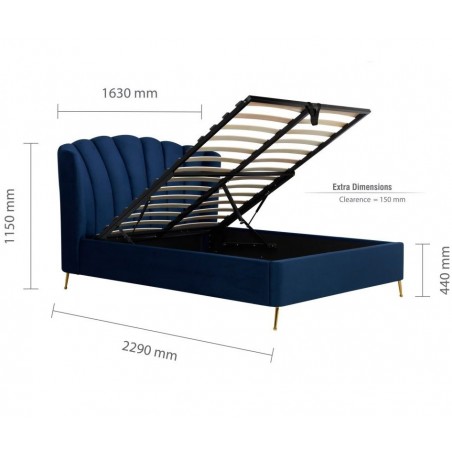 Lottie Fabric Upholstered Ottoman Bed - Blue Double Dimensions
