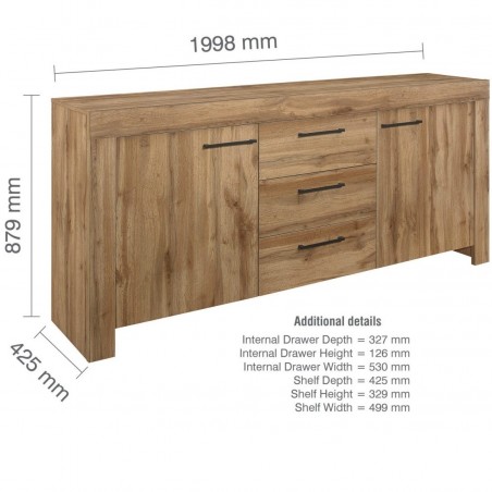 Compton Two Door & Three Drawer Sideboard Dimensions