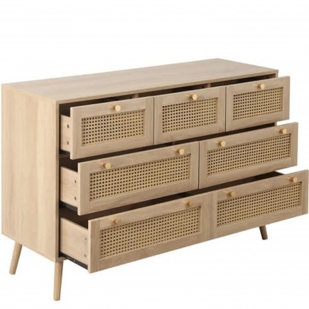 Croxley Seven Drawer Rattan Chest - Oak Open Drawers