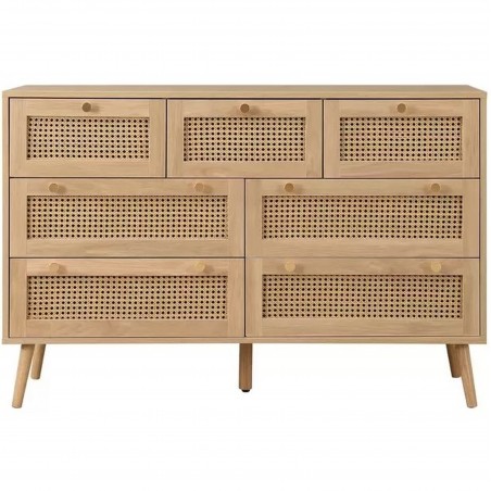 Croxley Seven Drawer Rattan Chest - Oak Front View