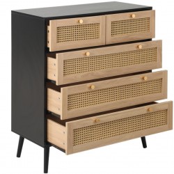 Croxley Five Drawer Rattan Chest - Black Open Drawers