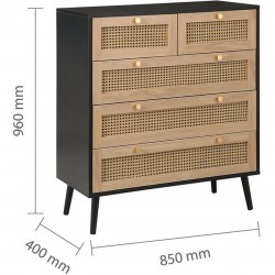 Croxley Five Drawer Rattan Chest - Black Dimensions