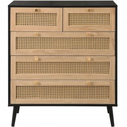Croxley Five Drawer Rattan Chest - Black Front View