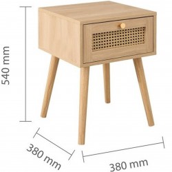 Croxley One Drawer Rattan Bedside Table - Oak Dimensions