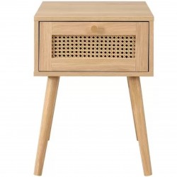 Croxley One Drawer Rattan Bedside Table - Oak front View