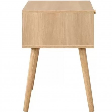Croxley One Drawer Rattan Bedside Table - Oak  Side View