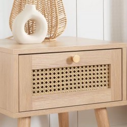 Croxley One Drawer Rattan Bedside Table - Oak Front detail