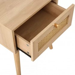 Croxley One Drawer Rattan Bedside Table - Oak Drawer Detail