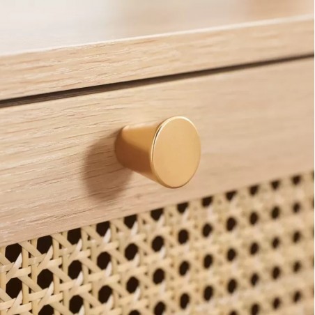 Croxley One Drawer Rattan Bedside Table - Oak Handle Detail
