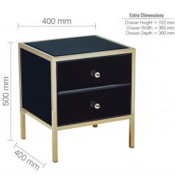 Fenwick Two Drawer Bedside Cabinet - Dimensions