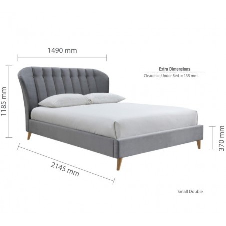 Elm Fabric Upholstered Bed - Grey Small Double Dimensions