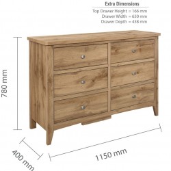 Hampstead Six Drawer Chest - Dimensions