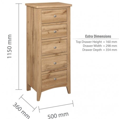 Hampstead Five Drawer Tall Chest Dimensions