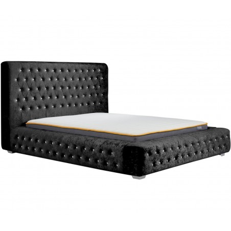 Grande Velvet Upholstered Bed - Black with mattress